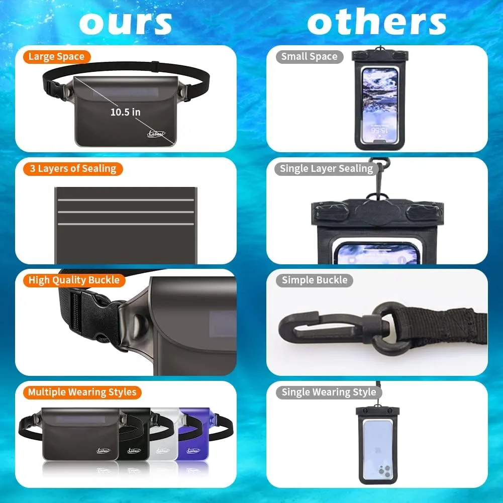 Labeol Waterproof Fanny Pack, 2 PCS Waterproof Pouch with Waist Strap, Fanny Pack to Keep Phone and Valuables Dry for Swimming Kayaking Boating Snorkeling