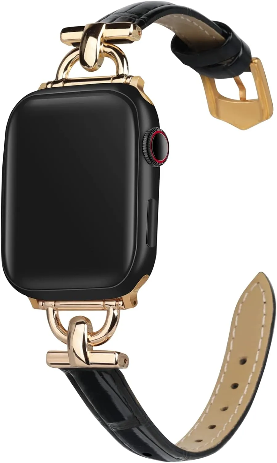 Leather Band Compatible with Apple Watch Bands for Women, Dressy Fancy Strap for iWatch Series 10/9/8/7/6/5/4/3/2/1/se(38mm 40mm 41mm 42mm,Black/Gold)