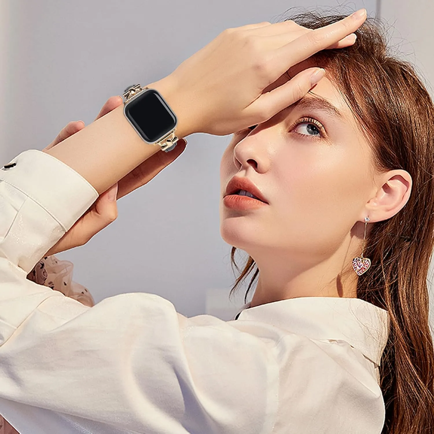 Leather Band Compatible with Apple Watch Bands for Women, Dressy Fancy Strap for iWatch Series 10/9/8/7/6/5/4/3/2/1/se(38mm 40mm 41mm 42mm,Black/Gold)