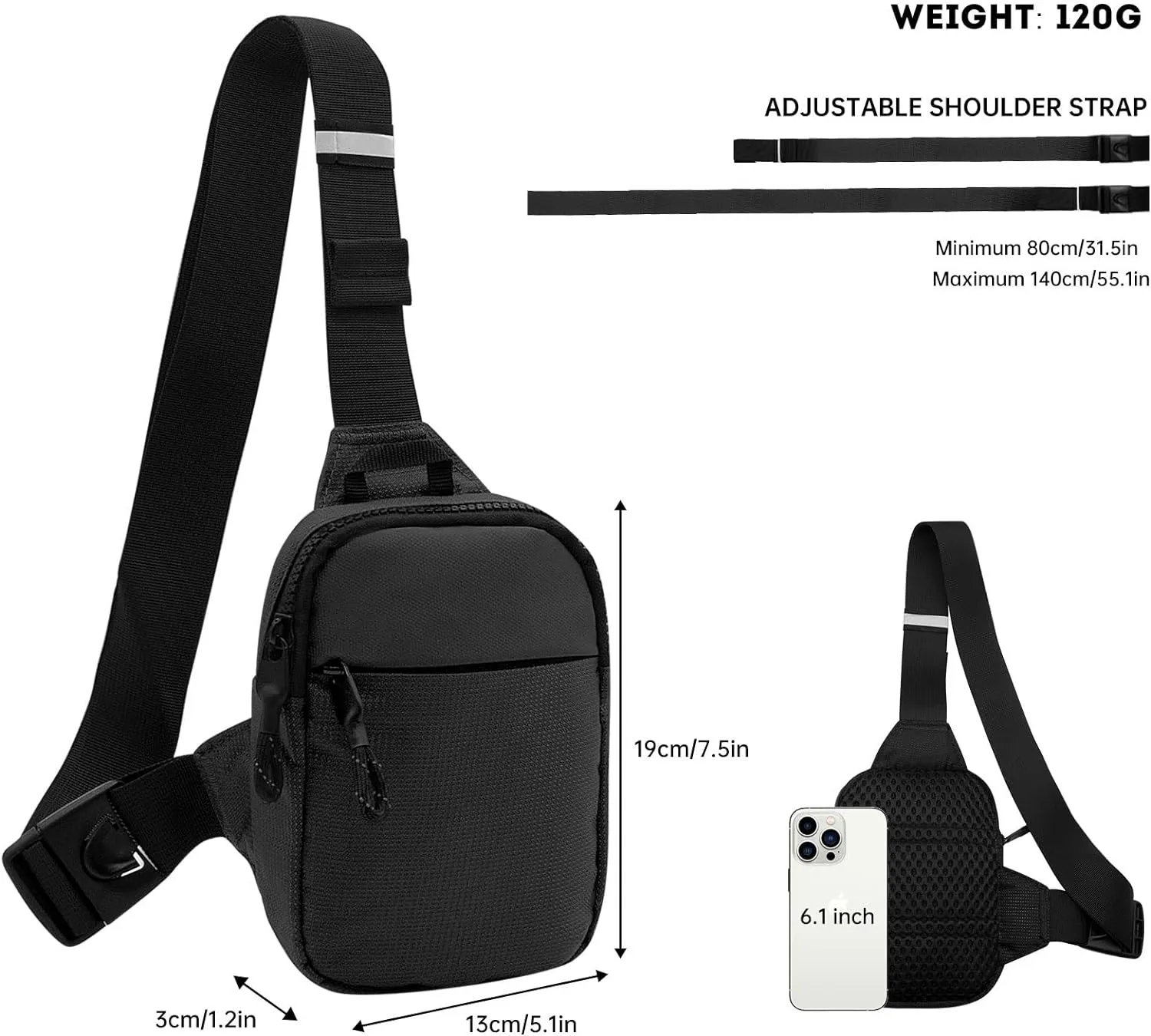 Long Keeper Mini Sling Bag - Men Women Small Waterproof Crossbody Bag Casual Phone Chest Bag for Travelling Hiking