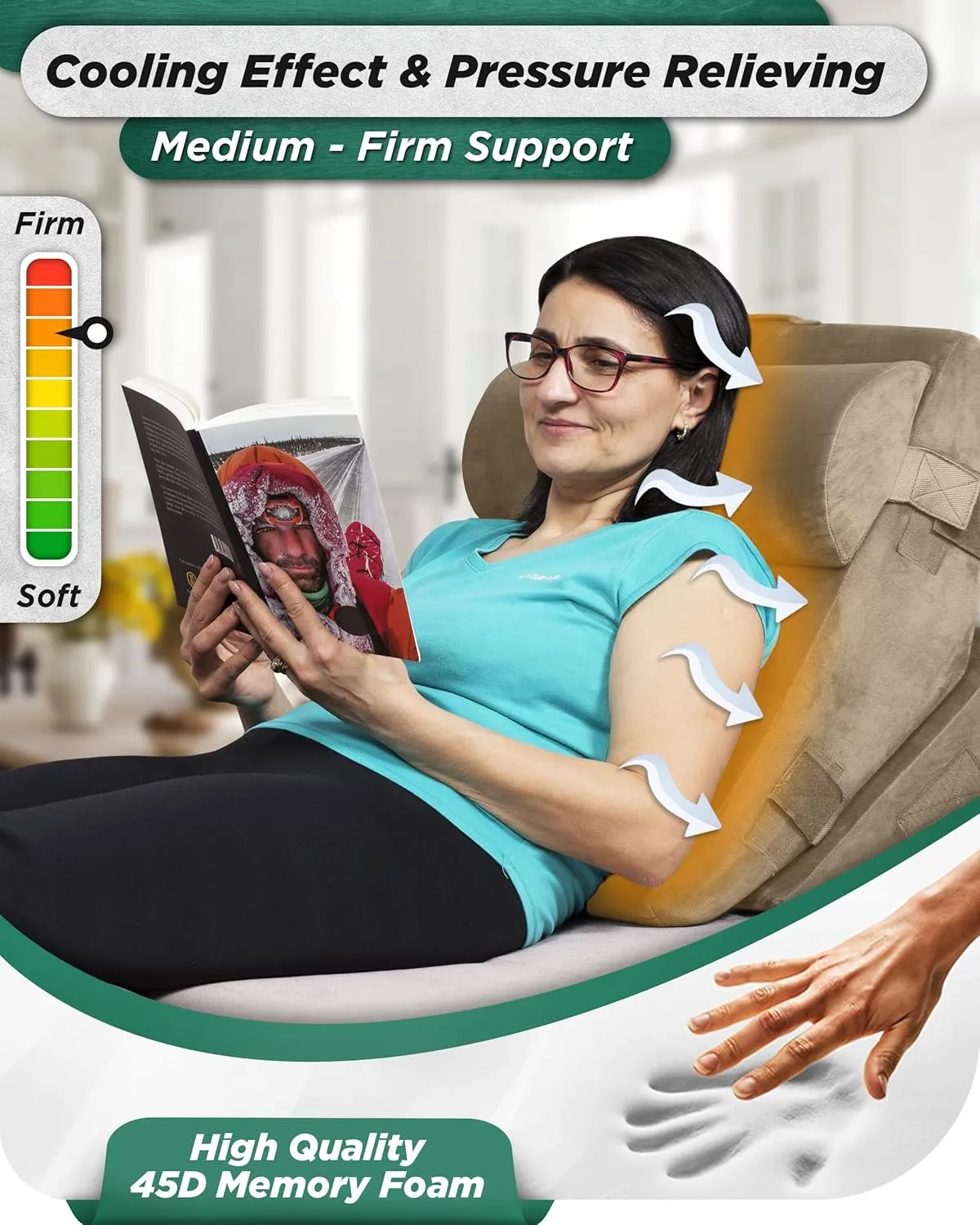 Lunix 3pcs Orthopedic Bed Wedge Pillow Set, Post Surgery Memory Foam for Back, Leg, and Knee Pain Relief, Adjustable Sitting Pillow for Sleeping, Acid Reflux, and GERD, with Hot Cold Pack, Brown