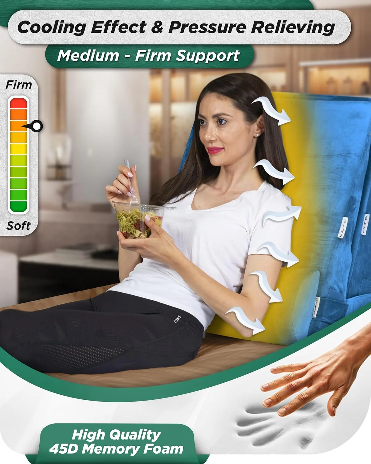 Lunix 4pcs Orthopedic Bed Wedge Pillow Set, Post Surgery Memory Foam for Back, Leg, and Knee Pain Relief, Adjustable Sitting Pillow for Sleeping, Acid Reflux, and GERD, with Hot Cold Pack, Blue