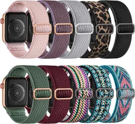 Maledan 10 Pack Stretchy Bands Compatible with Apple Watch Band Women Men 38mm 40mm 41mm 42mm 44mm 45mm 46mm 49mm, Soft Waterproof Nylon Elastic Strap for iWatch Series 10 9 8 7 6 5 4 3 2 1 SE Ultra