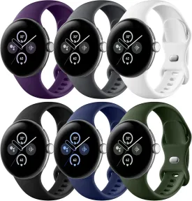 Maledan Compatible With Google Pixel Watch Band for Women Men, 6 Pack Soft Silicone Waterproof Sport Wristbands Replacement Straps for 45mm/41mm Pixel Watch 1, 2, 3 Accessories