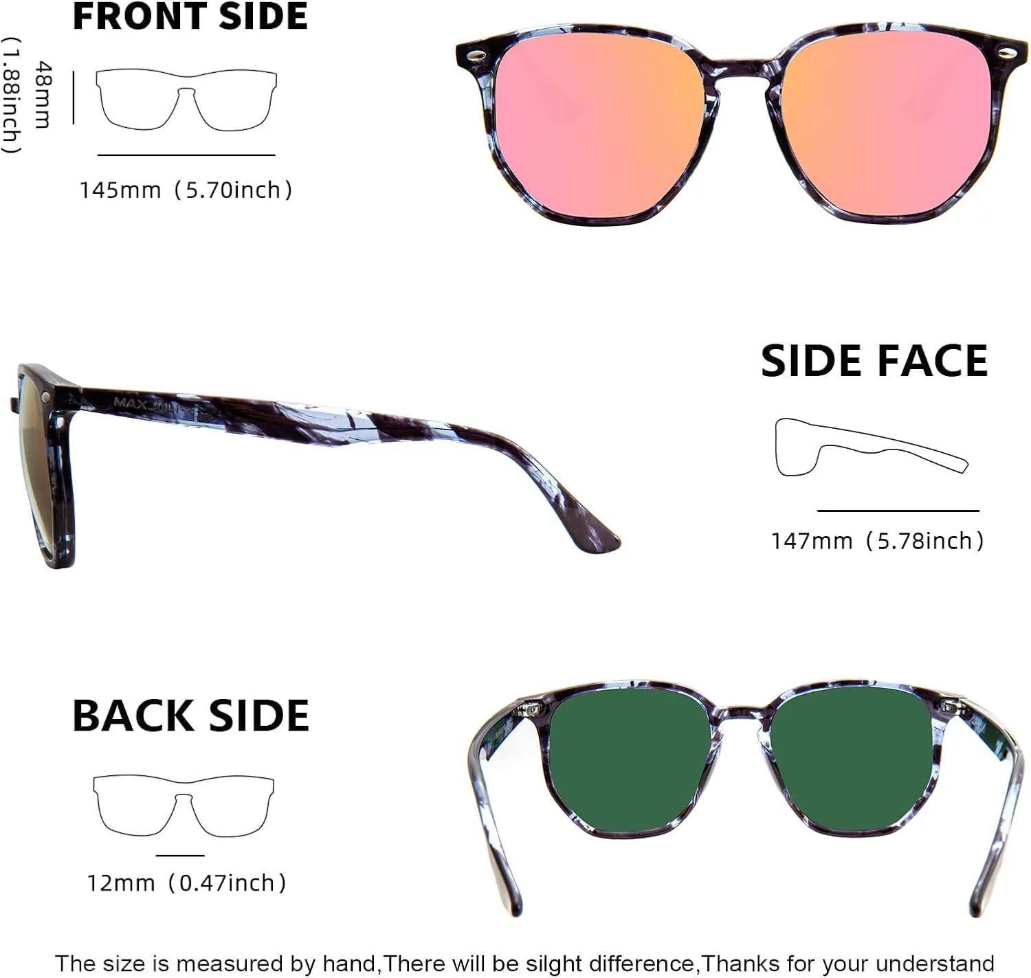 MAXJULI Polarized Oversized Hexagon Sunglasses for Women Trendy Polygon TR90 Frame Glasses 8821