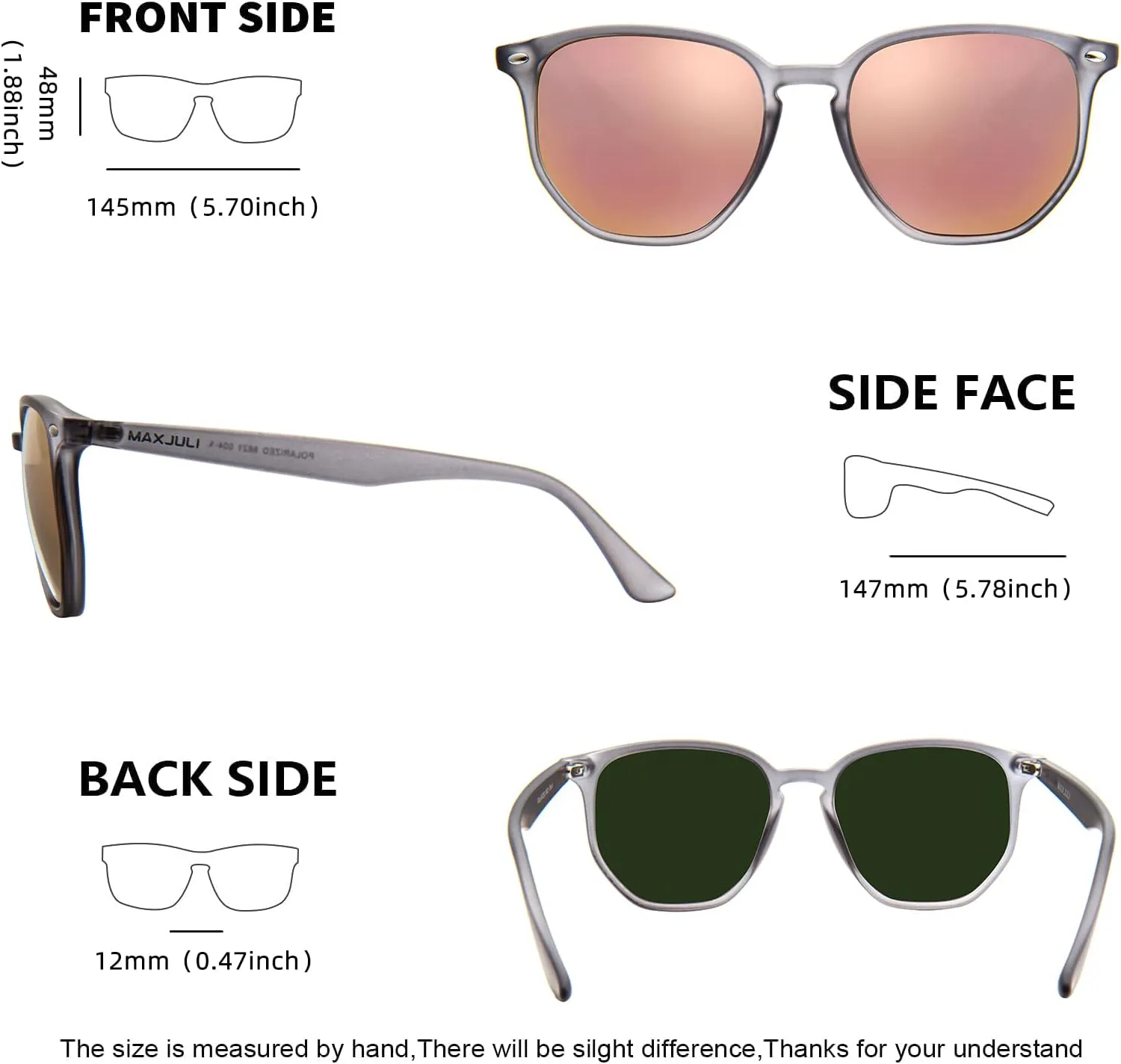 MAXJULI Polarized Oversized Hexagon Sunglasses for Women Trendy Polygon TR90 Frame Glasses 8821