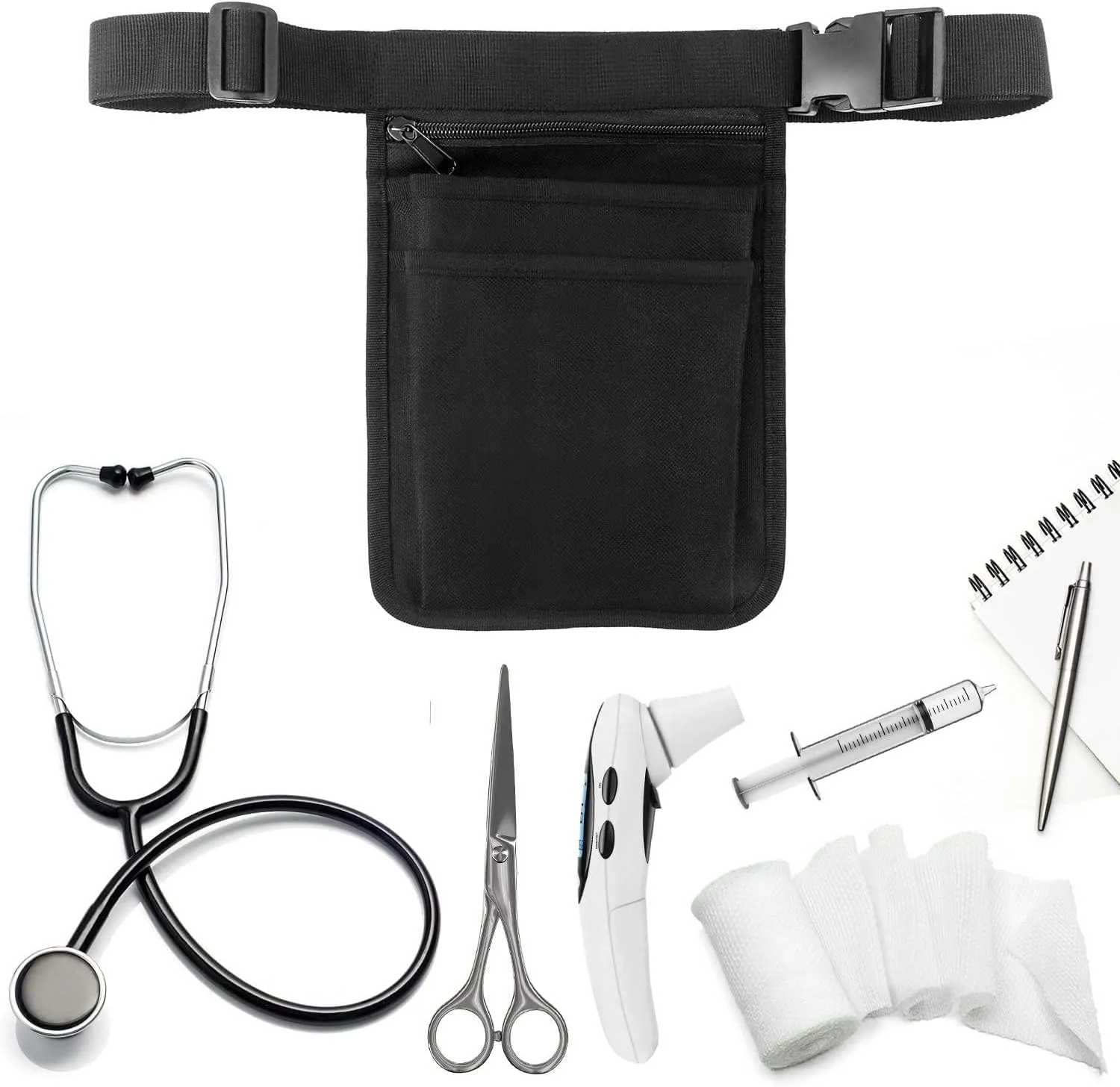 Medical Organizer Belt for Nurse, Multi-Compartment Nurse Fanny Pack Storage Waist Bag Pouch for Medical Scissors Care Kit Tool,Black