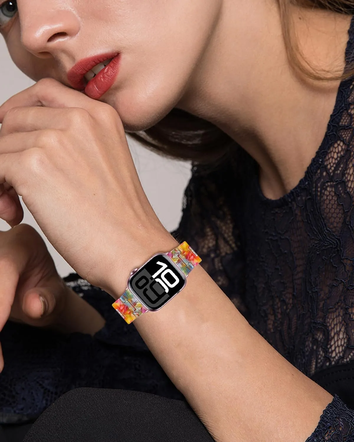 Miimall Women Resin Bands for Apple Watch Series 10 9 8 7 6 5 4 3 2 1 Ultra SE Colorful Dressy Cute Classy Lightweight Comfort 38mm 40mm 41mm 42mm 44mm 45mm 46mm 49mm Resin Bracelet Strap for iwatch
