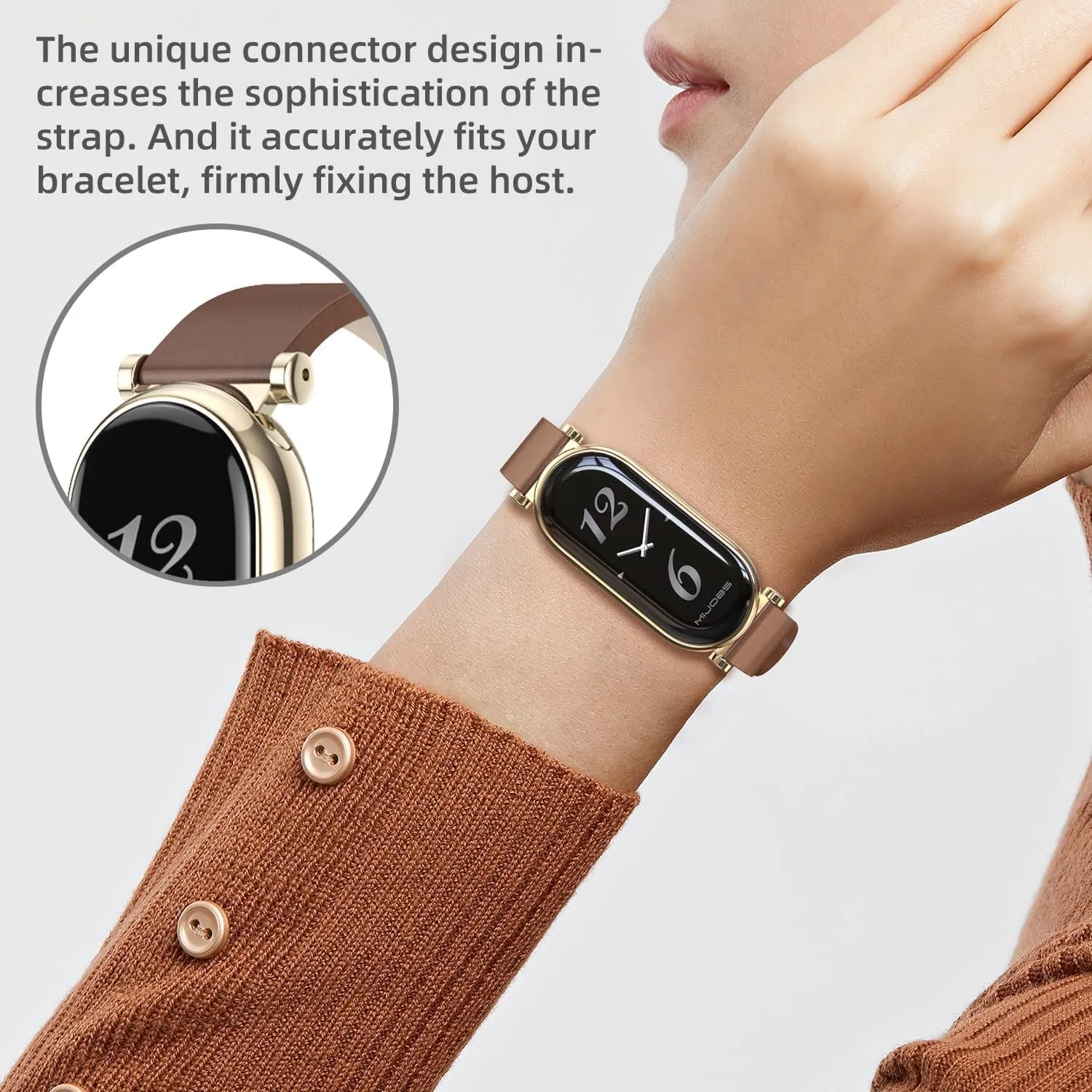 MIJOBS Strap for Xiaomi Mi Band 9/8 - Genuine Leather Replacement Watch Wrist Smart Bracelet Accessories for Mi 8 Fit