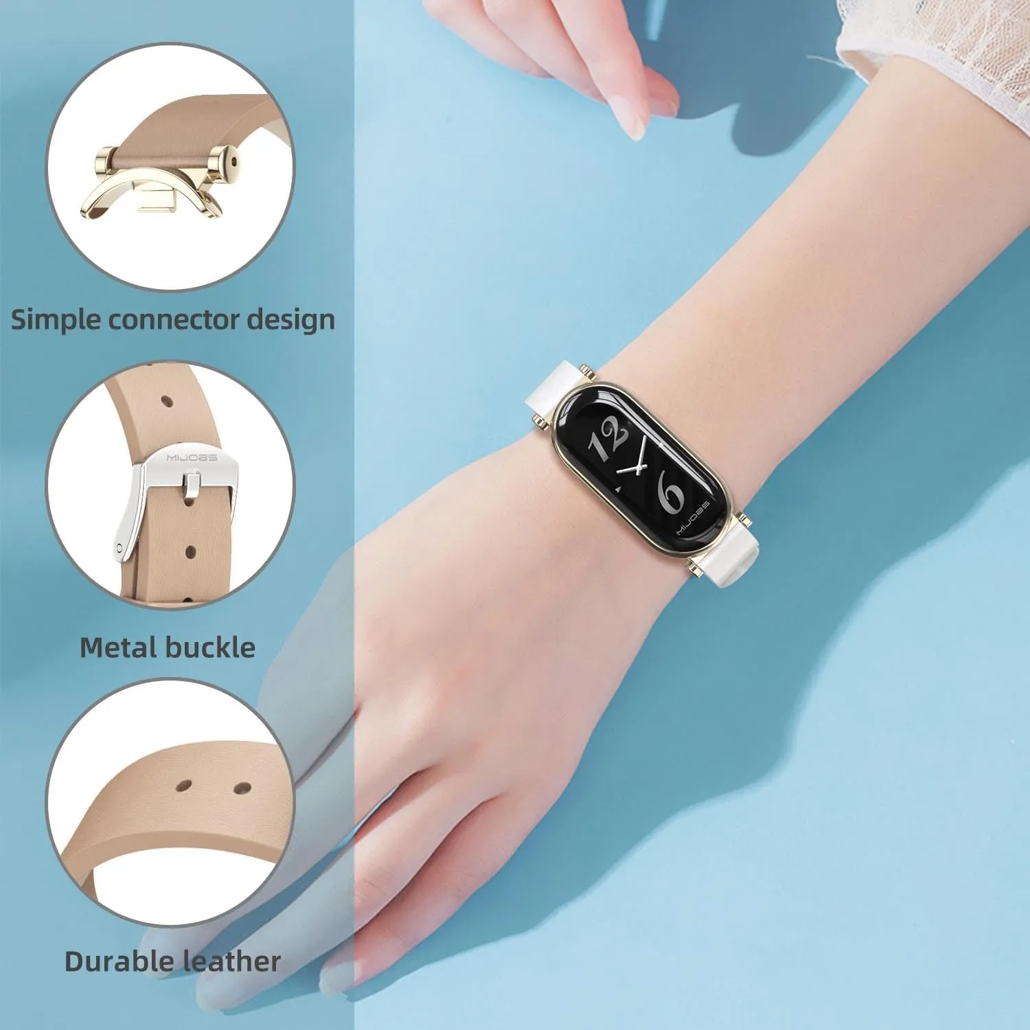 MIJOBS Strap for Xiaomi Mi Band 9/8 - Genuine Leather Replacement Watch Wrist Smart Bracelet Accessories for Mi 8 Fit