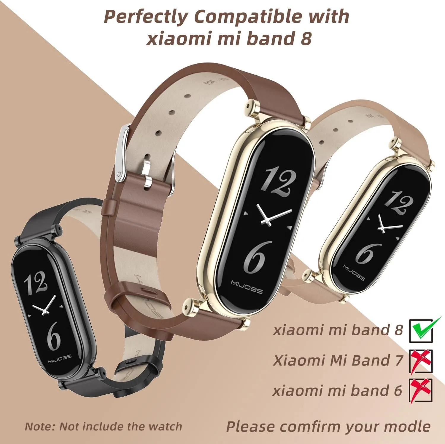 MIJOBS Strap for Xiaomi Mi Band 9/8 - Genuine Leather Replacement Watch Wrist Smart Bracelet Accessories for Mi 8 Fit