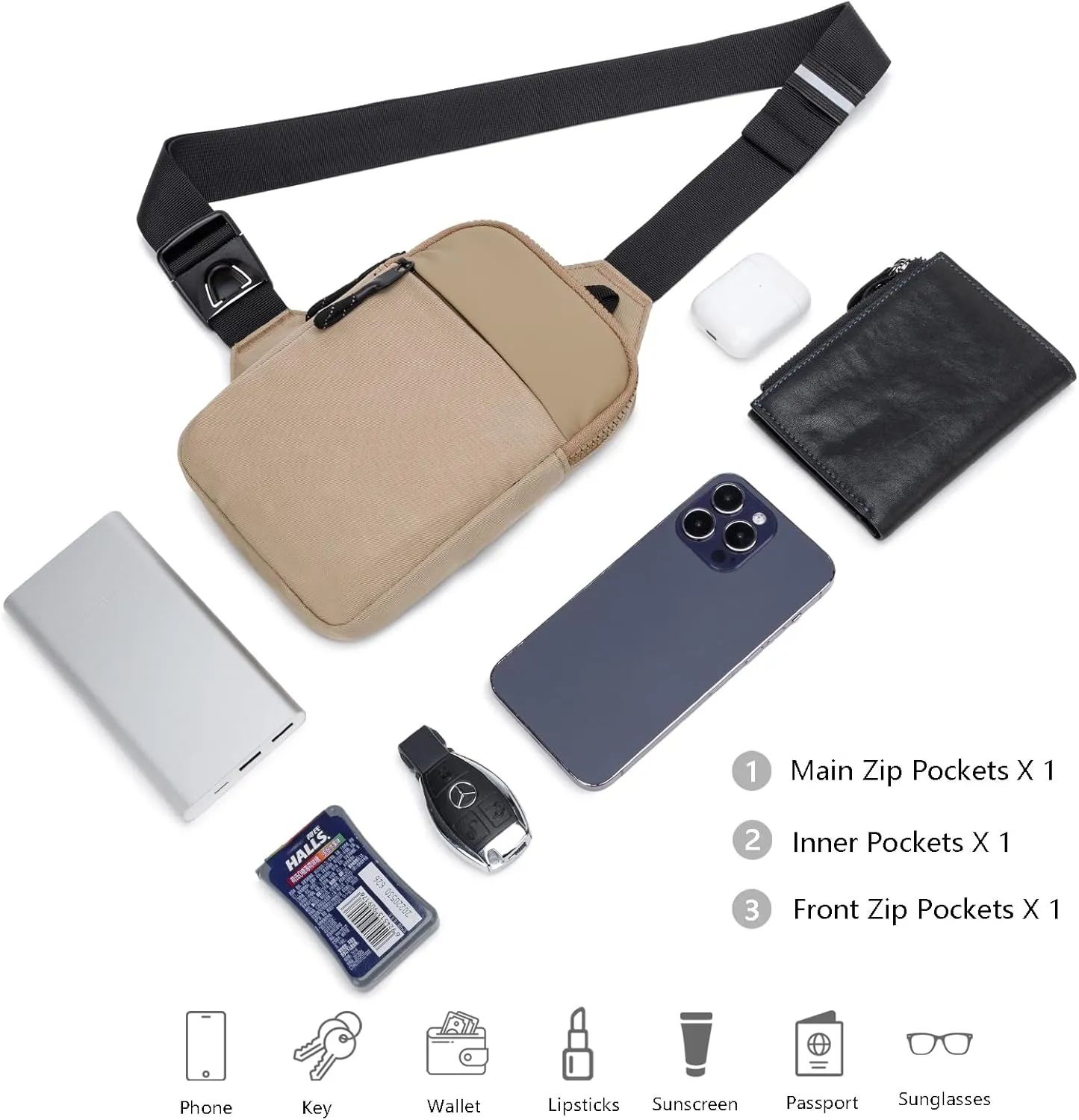 Mini Sling Bag for Men Women, Waterproof Utility Crossbody Backpack Chest Bag for Hiking Travel Sports Running