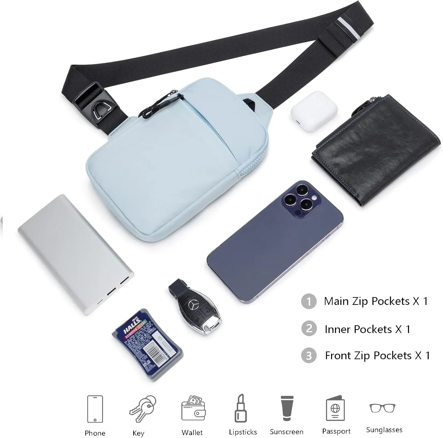 Mini Sling Bag for Men Women, Waterproof Utility Crossbody Backpack Chest Bag for Hiking Travel Sports Running