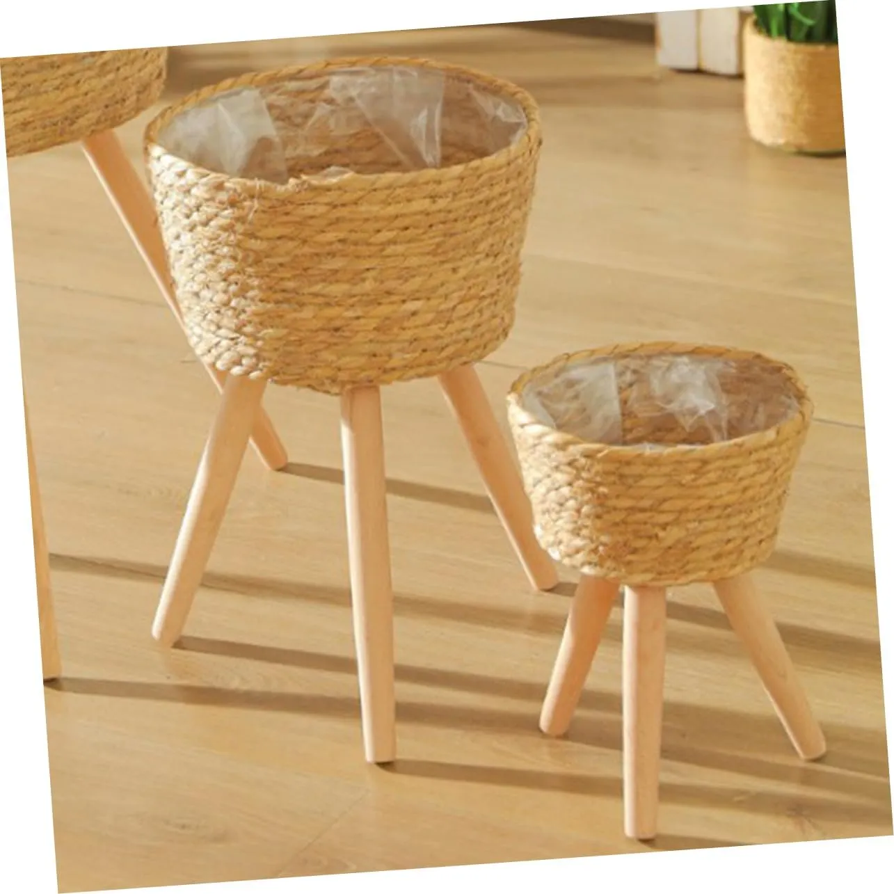 Mipcase Wooden Woven Plant Stand Legs Minimalist Flower Pot Base for Home and Garden