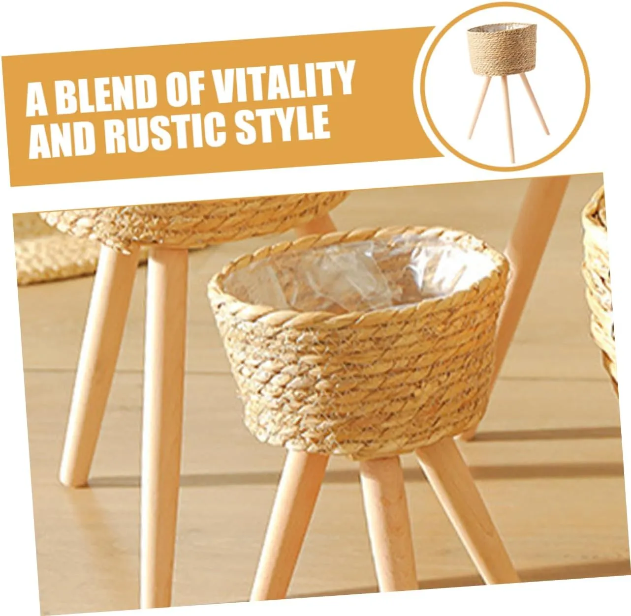 Mipcase Wooden Woven Plant Stand Legs Minimalist Flower Pot Base for Home and Garden