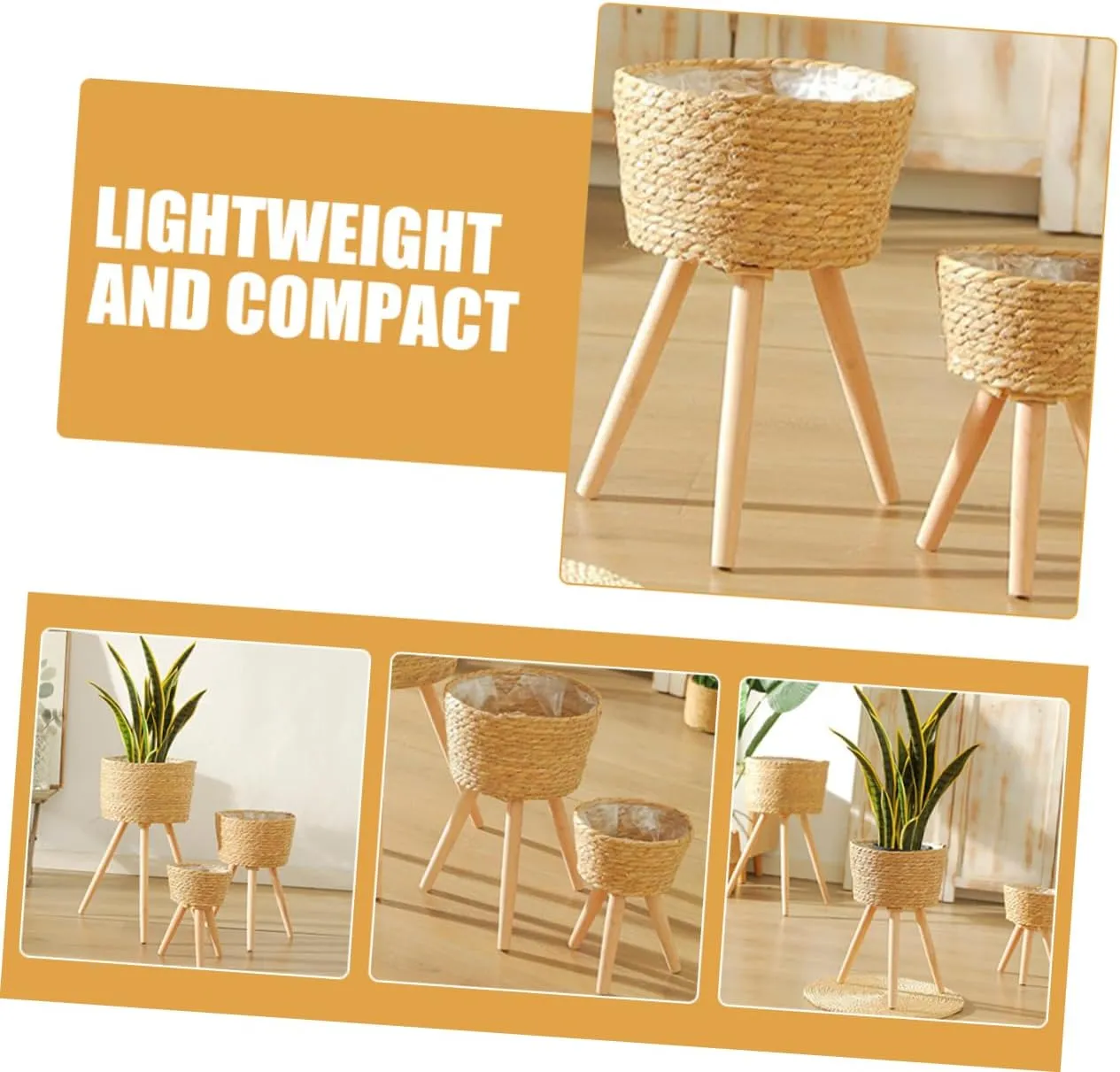Mipcase Wooden Woven Plant Stand Legs Minimalist Flower Pot Base for Home and Garden