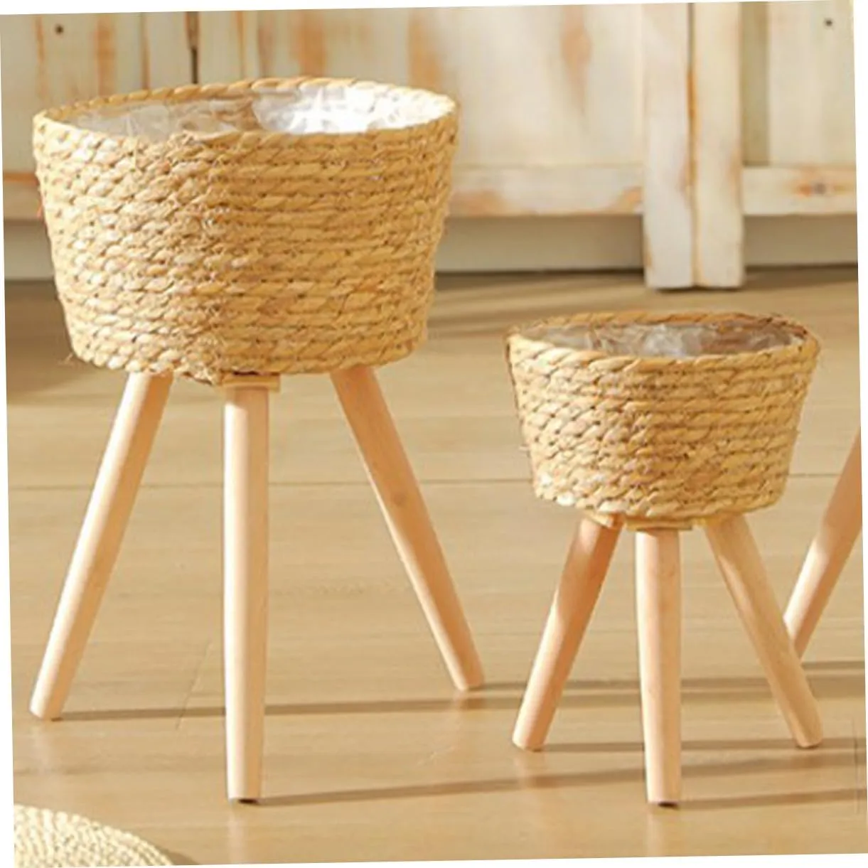 Mipcase Wooden Woven Plant Stand Legs Minimalist Flower Pot Base for Home and Garden