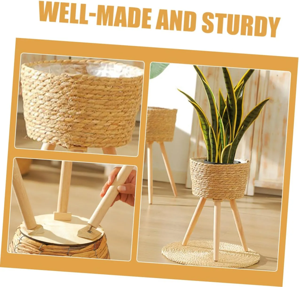 Mipcase Wooden Woven Plant Stand Legs Minimalist Flower Pot Base for Home and Garden