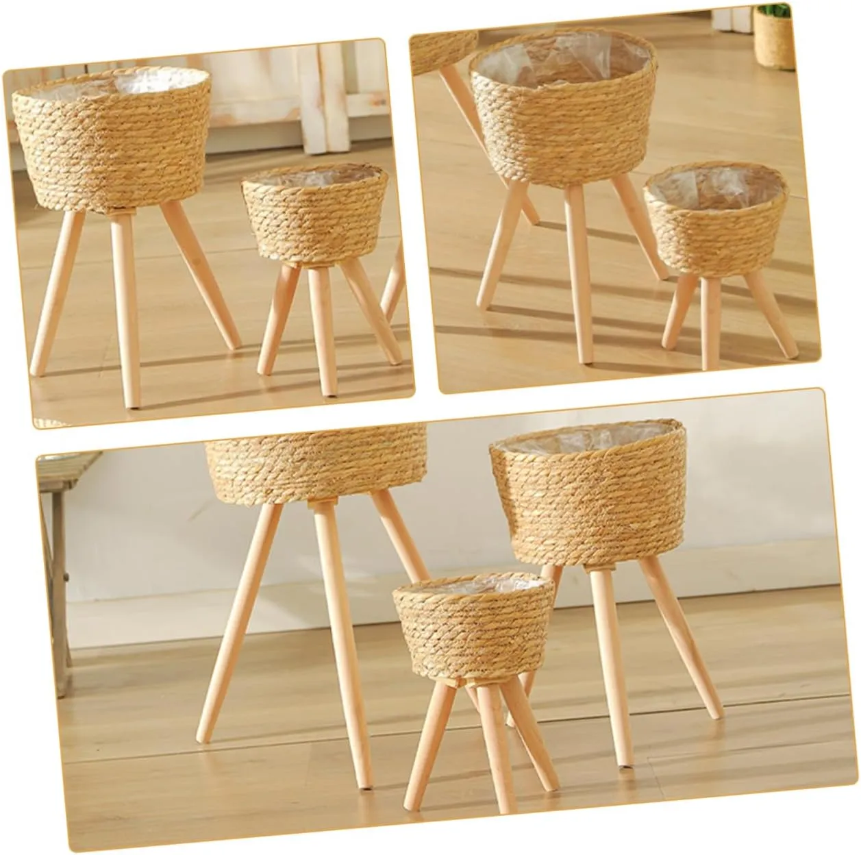 Mipcase Wooden Woven Plant Stand Legs Minimalist Flower Pot Base for Home and Garden