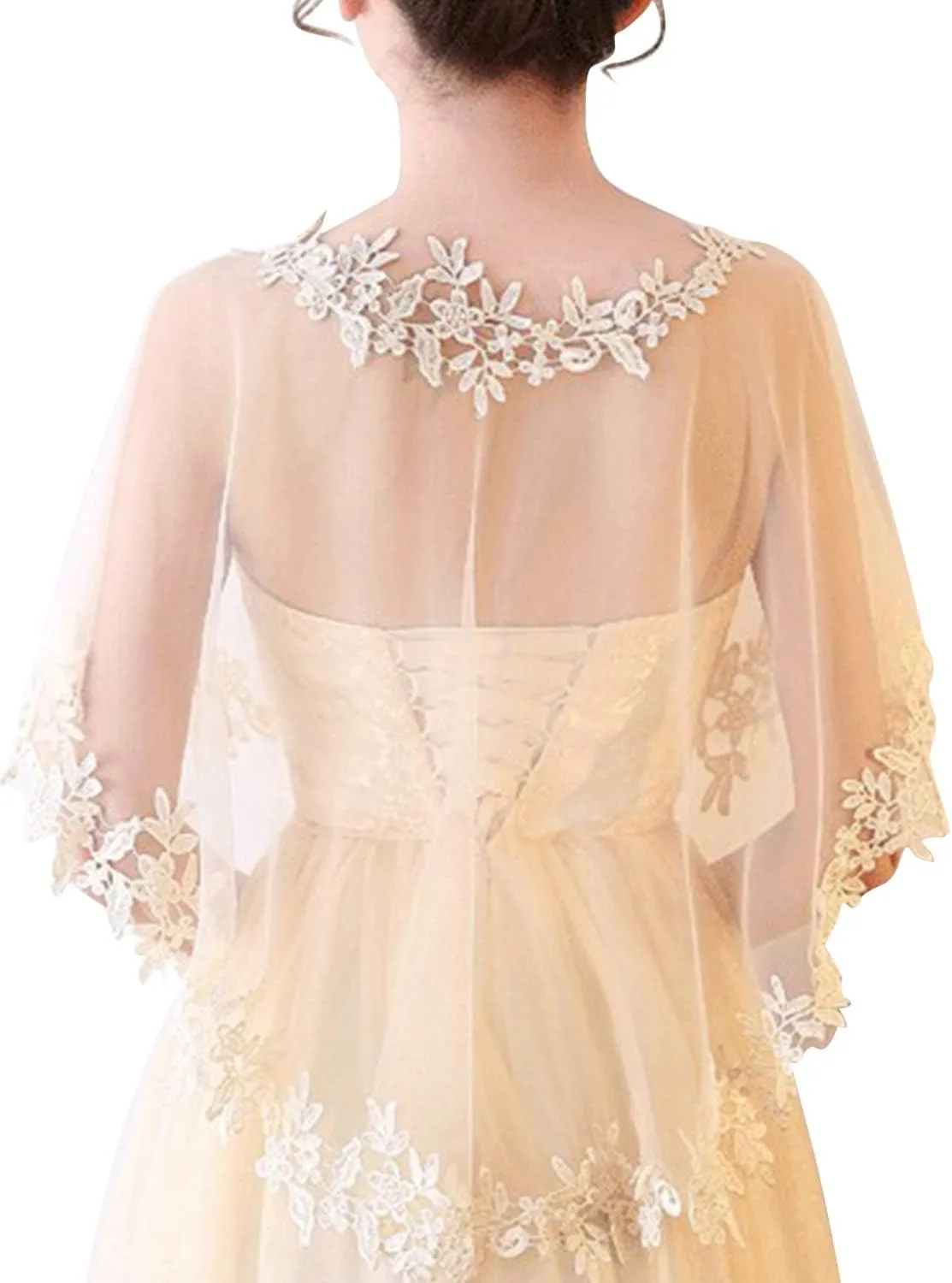 MisShow Women's Lace Appliques Shawls Wedding Bridal Cape Shoulder Covers Bolero