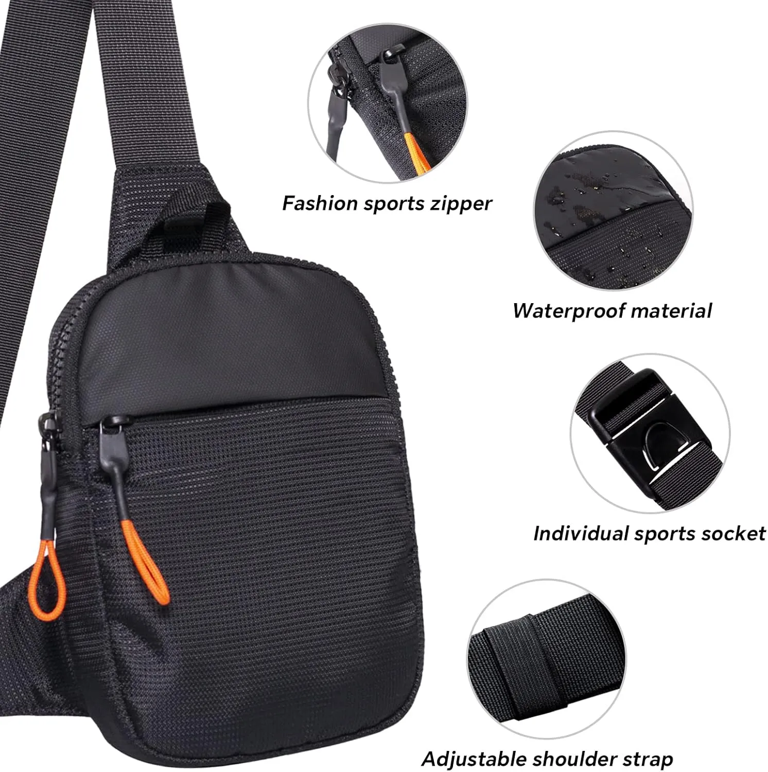 MJNUONE Mini Sling Chest Bag Waterproof Small Crossbody Bag Multi-purpose Lightweight Sling Bag for Men and Women (Black)