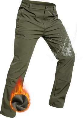 NAVEKULL Men's Fleece Lined Hiking Pants Softshell Water Resistance Snow Ski Pants Winter Outdoor Tactical Cargo Trousers