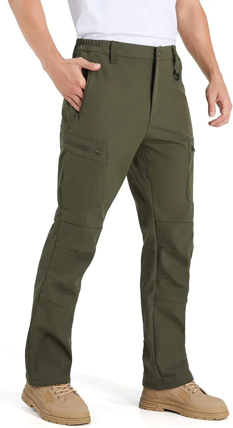 NAVEKULL Men's Fleece Lined Hiking Pants Softshell Water Resistance Snow Ski Pants Winter Outdoor Tactical Cargo Trousers
