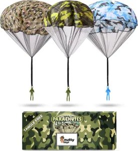 nutty toys Army Parachute Toys for Kids - Tangle Free Outdoor Flying Parachute Men, Top Indoor & Outside Toys for 4 5 6 7 8 9 10 11 12 Year Old, Best Easter Basket Essentials 2025, Unique Boys Gifts