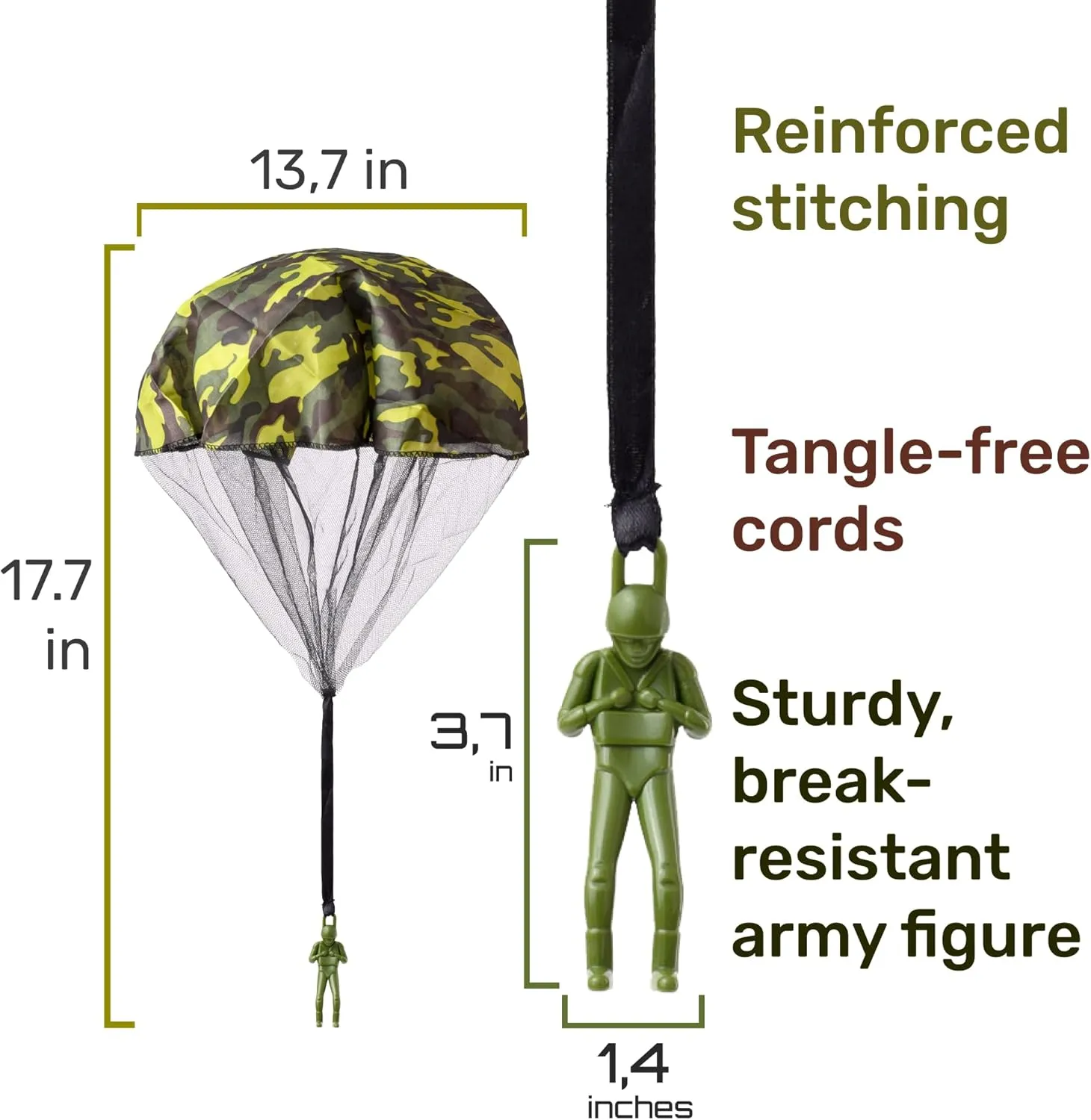 nutty toys Army Parachute Toys for Kids - Tangle Free Outdoor Flying Parachute Men, Top Indoor & Outside Toys for 4 5 6 7 8 9 10 11 12 Year Old, Best Easter Basket Essentials 2025, Unique Boys Gifts