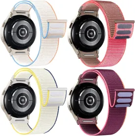 Nylon Bands for Samsung Galaxy Watch 7 6 5 4 FE Band 40mm 44mm/Watch 6 4 Classic 43mm 47mm 42mm 46mm/5 Pro 45mm,One Click No Gap Fabric Sport Strap Wristband for Samsung Watch 4 5 6 7 FE Women Men,4 Pack