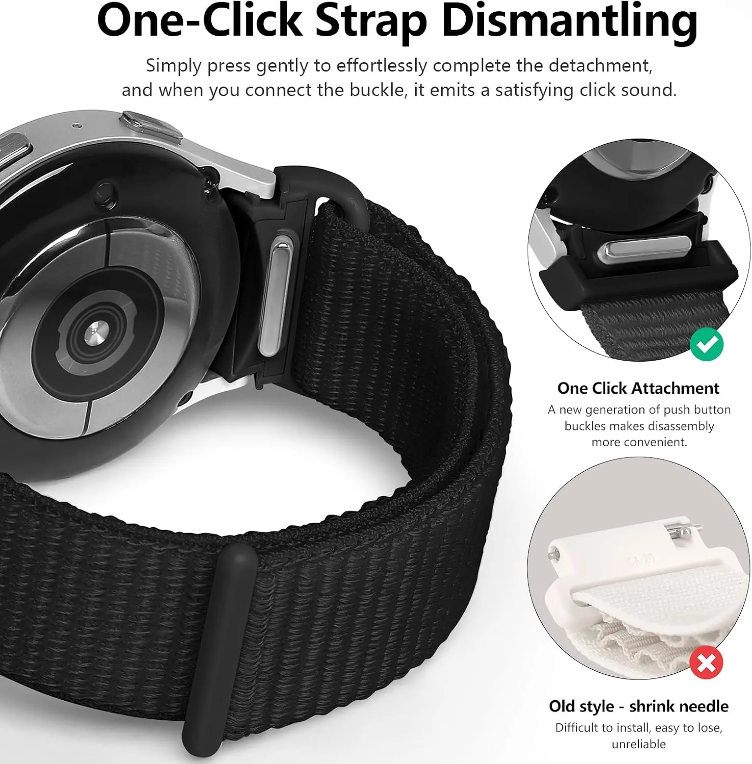 Nylon Bands for Samsung Galaxy Watch 7 6 5 4 FE Band 40mm 44mm/Watch 6 4 Classic 43mm 47mm 42mm 46mm/5 Pro 45mm,One Click No Gap Fabric Sport Strap Wristband for Samsung Watch 4 5 6 7 FE Women Men,4 Pack