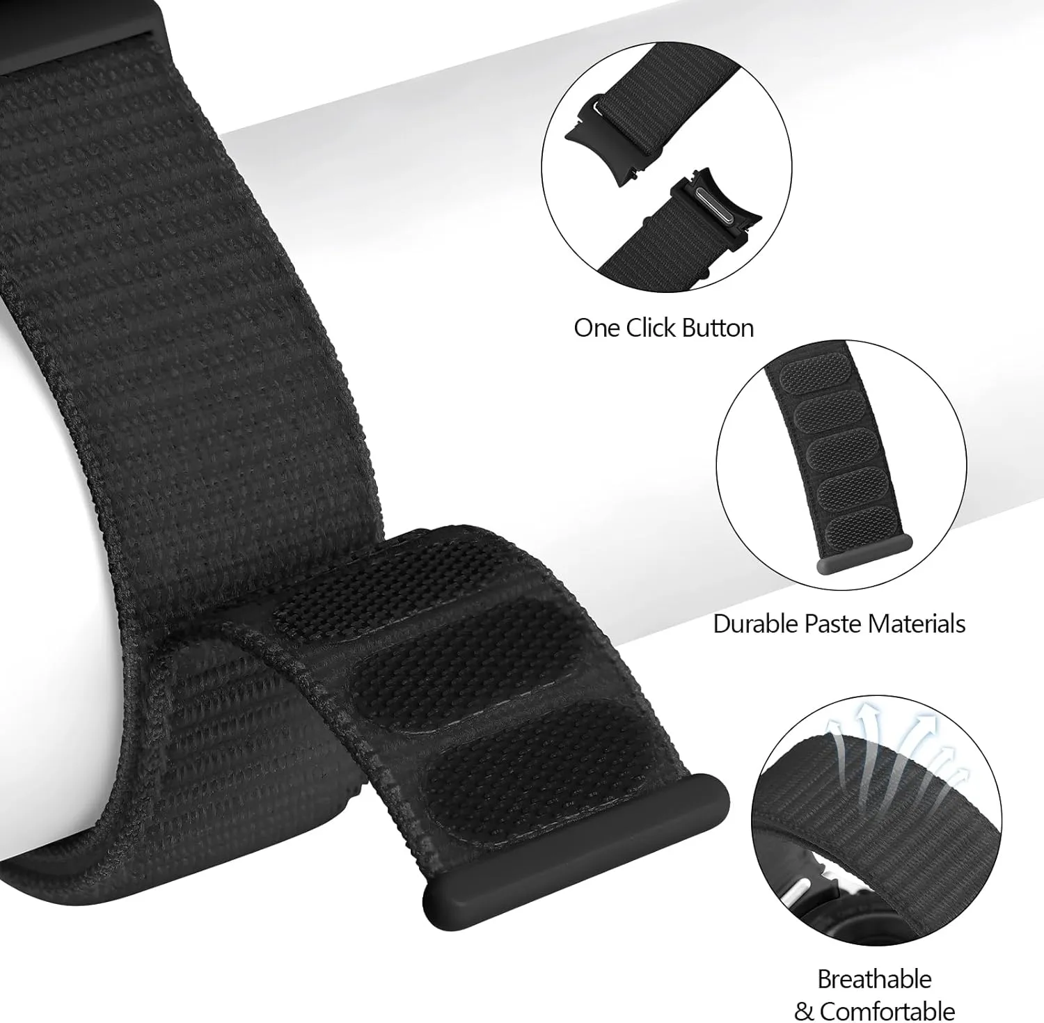 Nylon Bands for Samsung Galaxy Watch 7 6 5 4 FE Band 40mm 44mm/Watch 6 4 Classic 43mm 47mm 42mm 46mm/5 Pro 45mm,One Click No Gap Fabric Sport Strap Wristband for Samsung Watch 4 5 6 7 FE Women Men,4 Pack