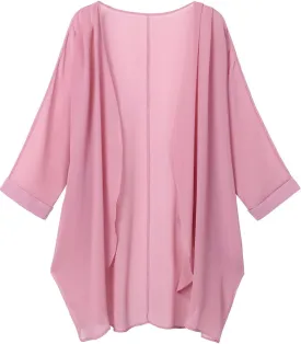 olrain Women's Floral Print Sheer Chiffon 3/4 Bat Sleeve Casual Loose Kimono Cardigan Capes