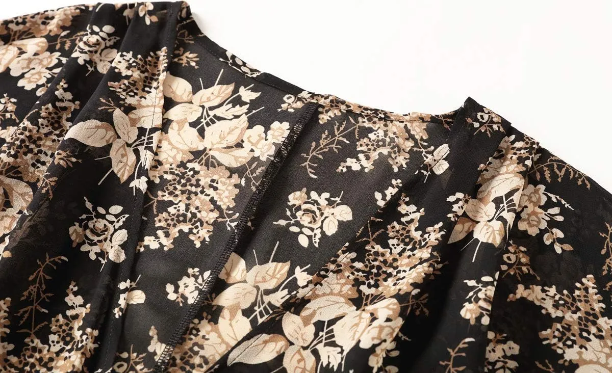 olrain Women's Floral Print Sheer Chiffon 3/4 Bat Sleeve Casual Loose Kimono Cardigan Capes