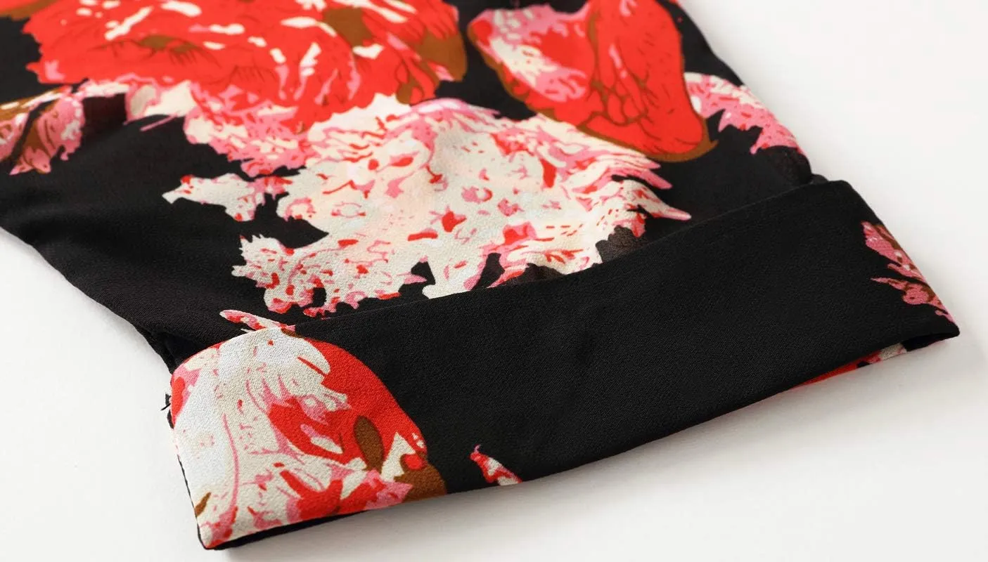olrain Women's Floral Print Sheer Chiffon 3/4 Bat Sleeve Casual Loose Kimono Cardigan Capes
