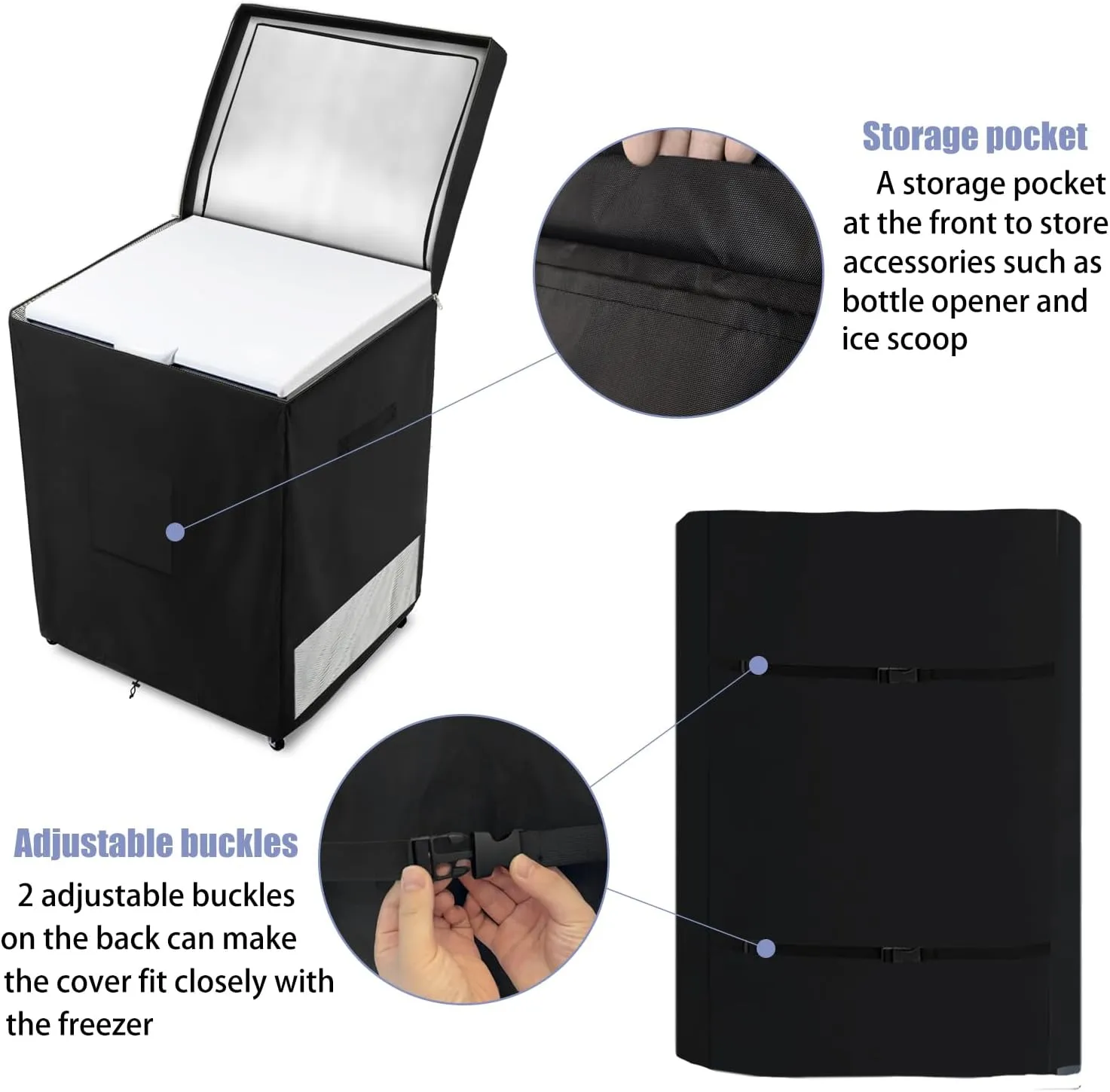 Outdoor Deep Freezer Cover,Heavy Duty 600D 100% Waterproof Chest Freezer Cover,Freezer Covers for Outside 7.0 Cubic Chest Freezer,Top Can Be Opened by Zipper(33"W x 22.5"D x 33.5"H,Black)