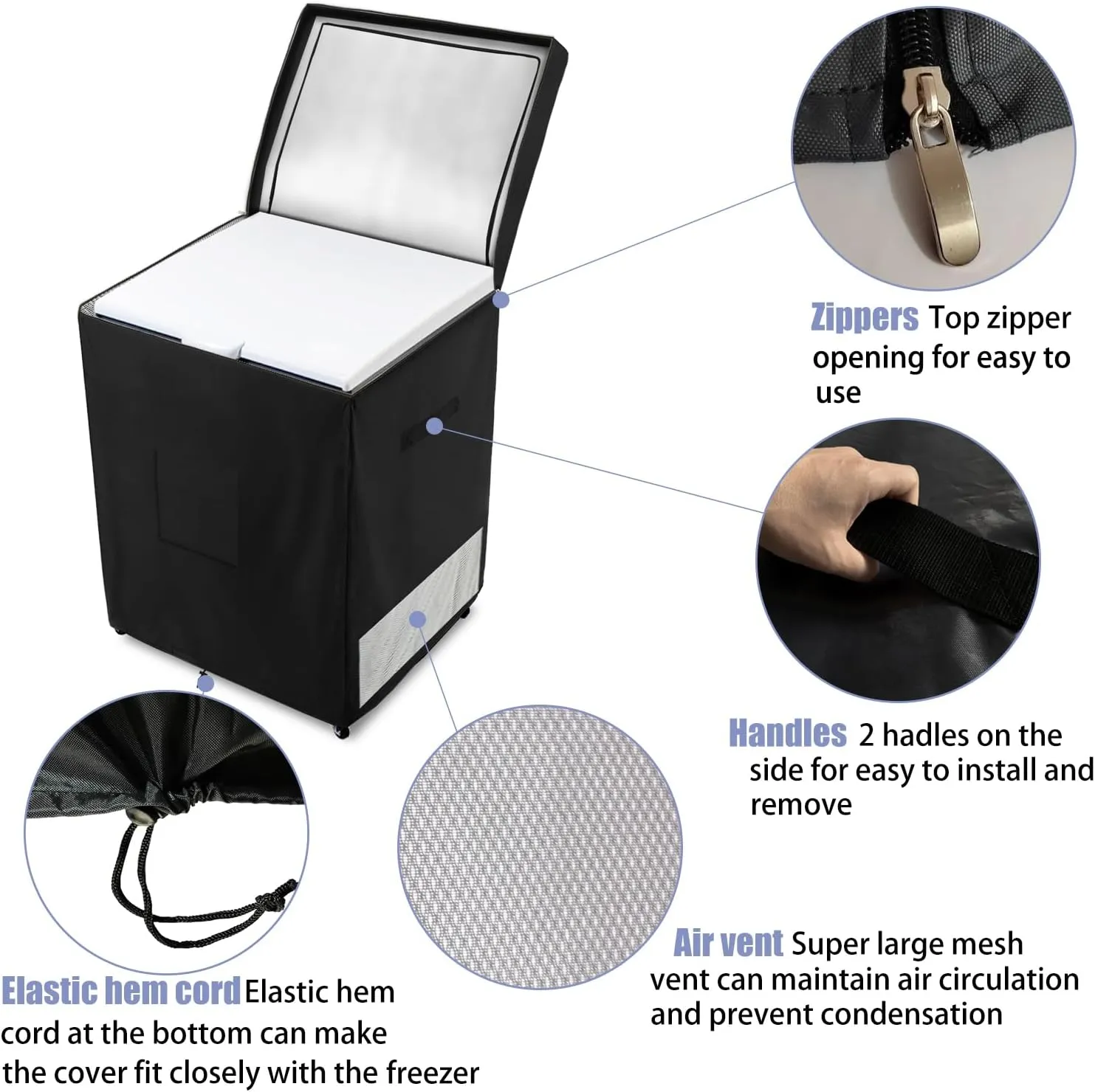 Outdoor Deep Freezer Cover,Heavy Duty 600D 100% Waterproof Chest Freezer Cover,Freezer Covers for Outside 7.0 Cubic Chest Freezer,Top Can Be Opened by Zipper(33"W x 22.5"D x 33.5"H,Black)