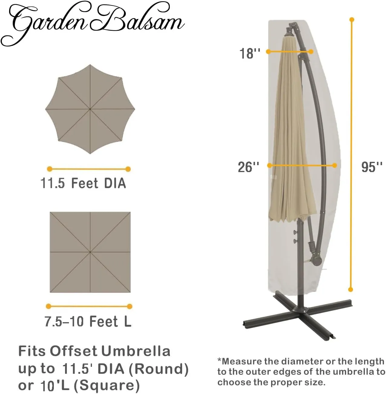 Patio Umbrella Cover for 10FT to 11FT Offset Umbrella, Water Resistant, Curved Cantilever and Straight Pole Parasol Outdoor Umbrellas Cover with Zipper and Rod