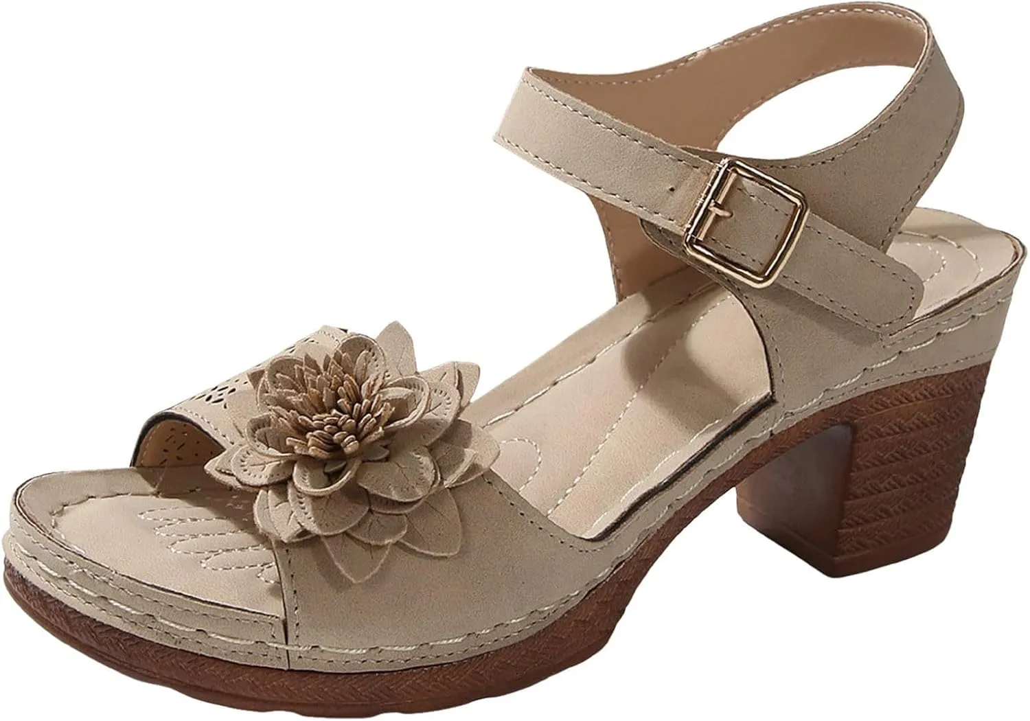 Peep Toe Sandals for Women 2025 Summer Casual Flower Hollow Out Platform Heels Sandals Breathable Sandal Comfortable Chunky Ankle Strap Wedding Shoes Dressy Outdoor Party Working Shoes 2025