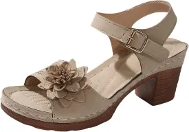 Peep Toe Sandals for Women 2025 Summer Casual Flower Hollow Out Platform Heels Sandals Breathable Sandal Comfortable Chunky Ankle Strap Wedding Shoes Dressy Outdoor Party Working Shoes 2025