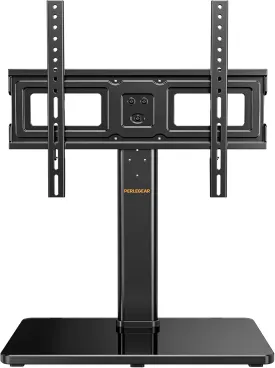 Perlegear Tabletop TV Stand, Universal TV Stand for 2360 Inch LCD LED OLED TVs, Height Adjustable TV Base Stand with Tempered Glass Base Cable Management,VESA 400x400mm, PGTVS02