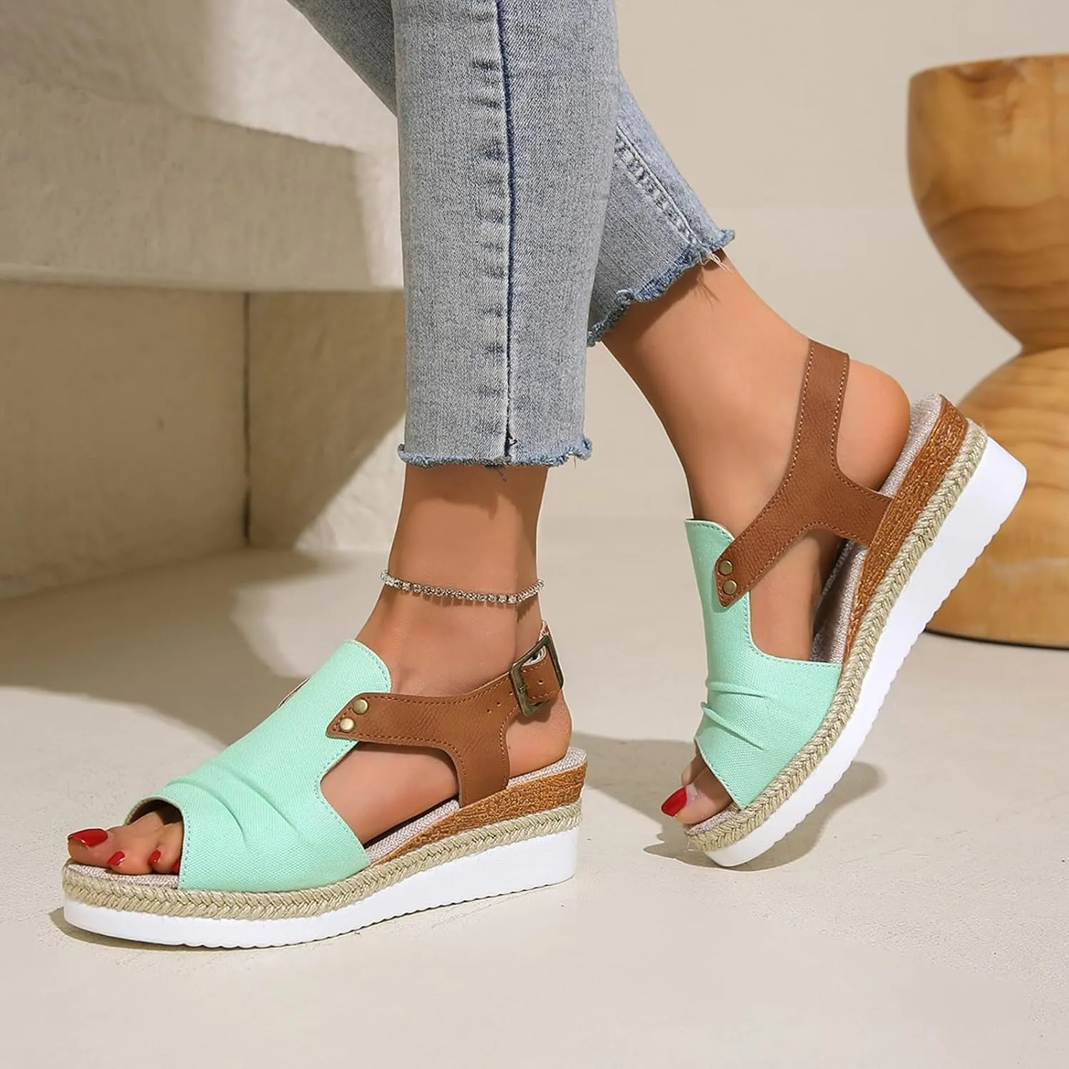PGOJUNI Soft & Stylish Orthopedic Wedge Sandals for Women 2025 Summer Dressy Flat Open Toe Ankle Strap Espadrilles Sandals Boho