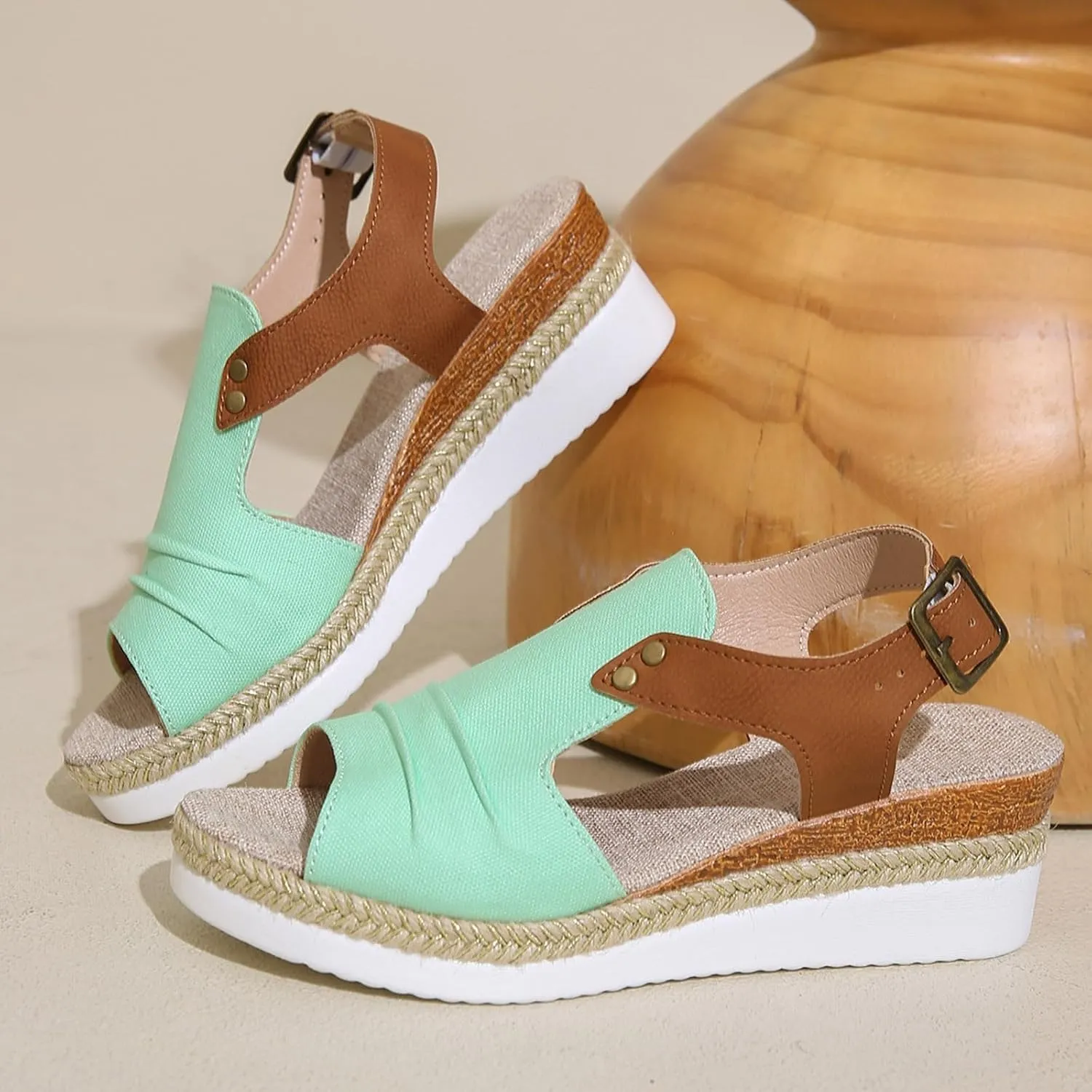 PGOJUNI Soft & Stylish Orthopedic Wedge Sandals for Women 2025 Summer Dressy Flat Open Toe Ankle Strap Espadrilles Sandals Boho