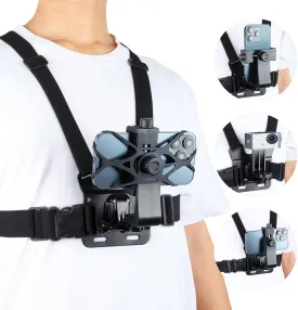 Phone Chest Mount Harness Strap Cell Phone Holder for Video Recording Action Camera POV/Bike/Kayak/Running/VLOG Suitable for iPhone/Hero 11/10/9/Insta 360 X2 X3/DJI (with Anti-Drop Net)