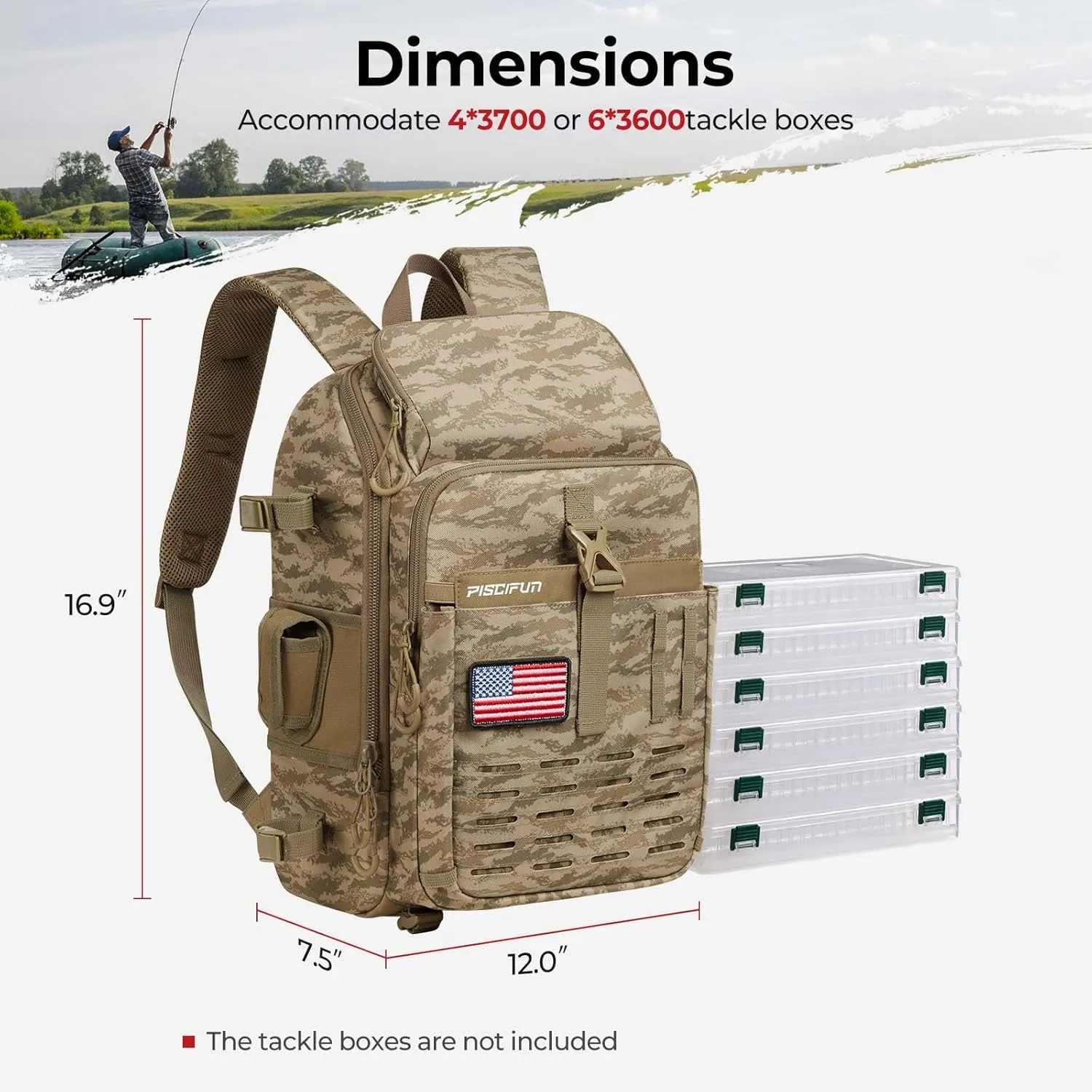 Piscifun Fishing Tackle Backpack with Rod & Gear Holder, Lightweight Fishing Tackle Storage Bag with Protective Rain Cover
