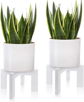 Plant Stand Indoor, Mid Century Modern Wood Planter Stand Rattan Flower Pot Stand, Low Short Plant Stands Indoor - Boho Rustic Wooden Stool for Plant Pot Holder, Fit 5-15 Inch Pot,2 Pack