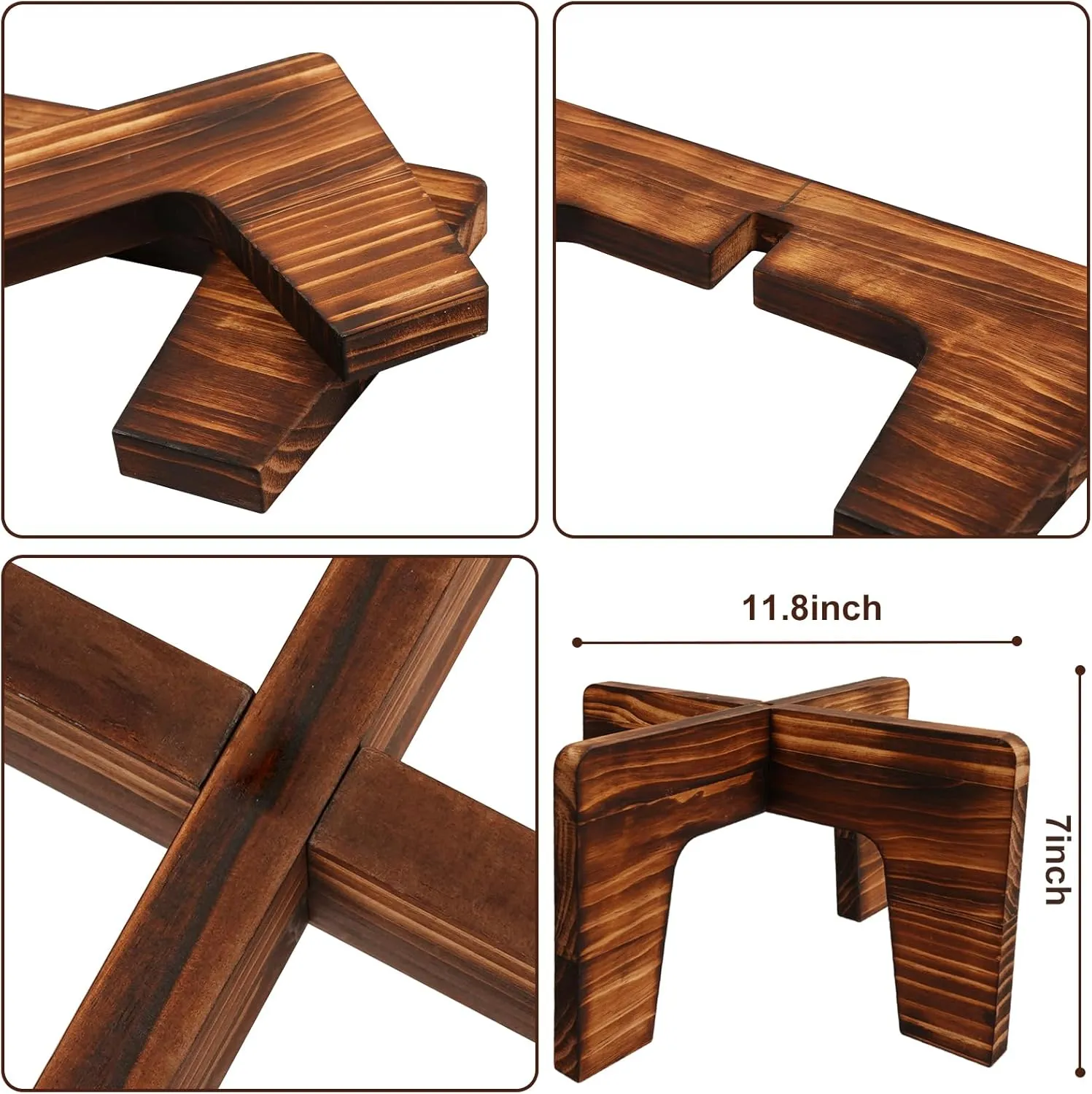 Plant Stand Indoor, Short Plants Holder for 5-15 Inch Pot, Brown Wooden Flower Pot Stand for Indoor Plants, Small Single Floor Plant Stand, Wood, 2 PCS