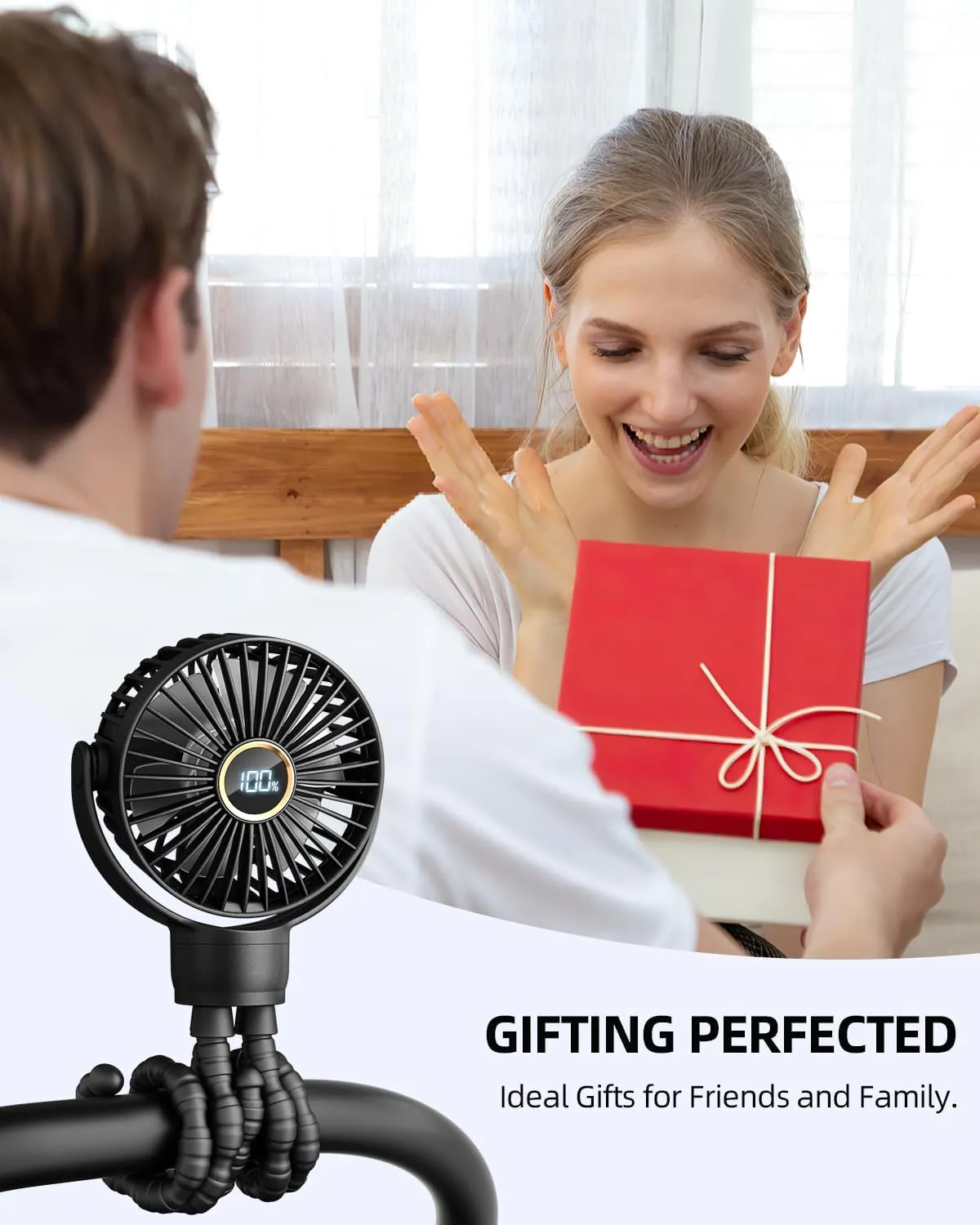 Portable Stroller Mini Fan, Small Rechargeable Personal Cooler w/ 360 Rotation, 3-Speed, Display, Battery Powered Stroller Accessories, Baby Essentials for Car Seat, Crib, Bike, Treadmill, Black