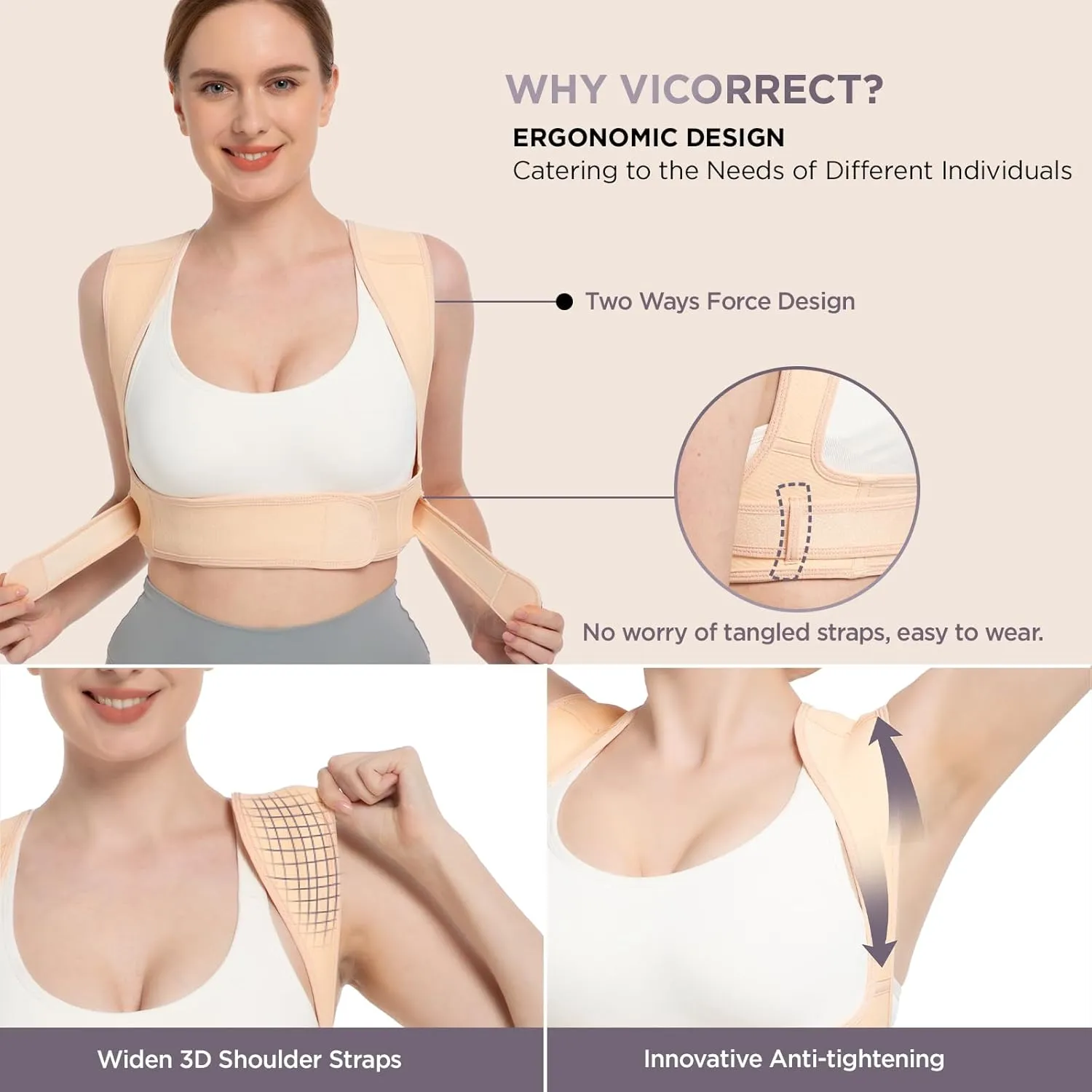 Posture Corrector for Women and Men, Adjustable Upper Back Brace for Clavicle Support and Providing Pain Relief from Neck, Shoulder, and Upper Back (Beige, Small/Medium)