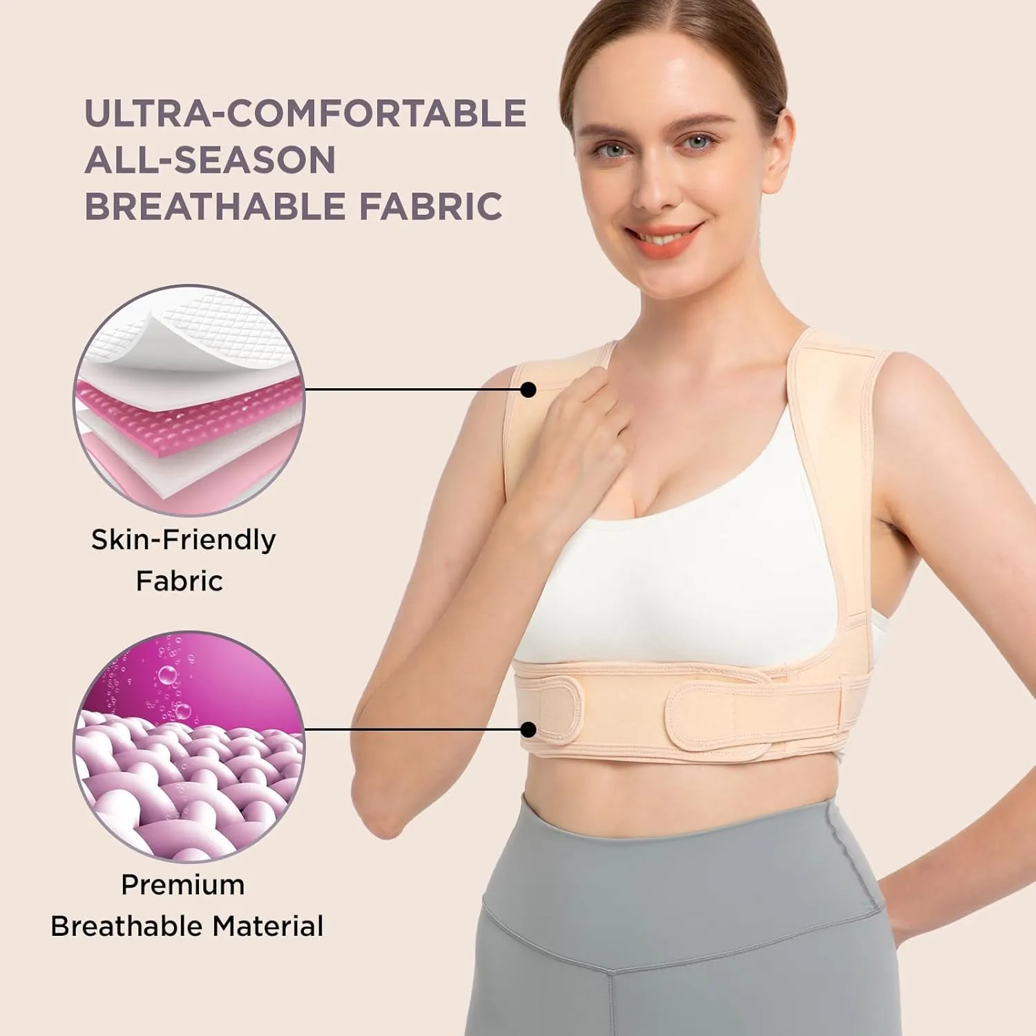 Posture Corrector for Women and Men, Adjustable Upper Back Brace for Clavicle Support and Providing Pain Relief from Neck, Shoulder, and Upper Back (Beige, Small/Medium)